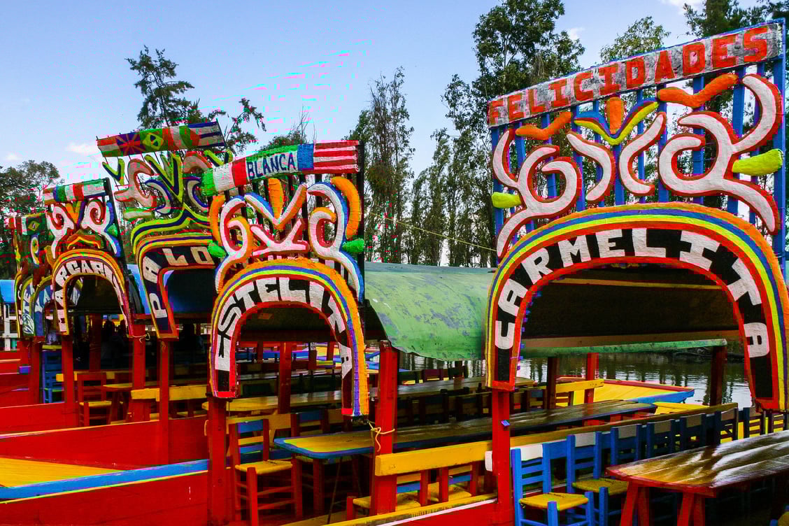Colorful Xochimilco trajinera boat in mexico city